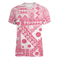Pink Bula Fiji Women V-Neck T-Shirt Unique Masi Tapa Pattern LT14 Female Pink - Polynesian Pride