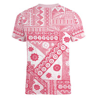 Pink Bula Fiji Women V-Neck T-Shirt Unique Masi Tapa Pattern LT14 - Polynesian Pride