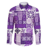 Hawaiian Quilt Family Matching Mermaid Dress and Hawaiian Shirt Tiki Tropical Retro Purple Version LT14 Dad's Shirt - Long Sleeve Purple - Polynesian Pride