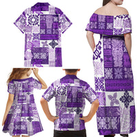 Hawaiian Quilt Family Matching Off Shoulder Maxi Dress and Hawaiian Shirt Tiki Tropical Retro Purple Version LT14 - Polynesian Pride