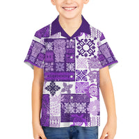 Hawaiian Quilt Family Matching Off Shoulder Short Dress and Hawaiian Shirt Tiki Tropical Retro Purple Version LT14 Son's Shirt Purple - Polynesian Pride