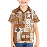 Hawaiian Quilt Family Matching Off Shoulder Short Dress and Hawaiian Shirt Tiki Tropical Retro Brown Version LT14 Son's Shirt Brown - Polynesian Pride