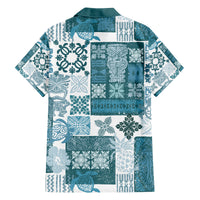 Hawaiian Quilt Family Matching Long Sleeve Bodycon Dress and Hawaiian Shirt Tiki Tropical Retro Dark Cyan Version LT14 - Polynesian Pride