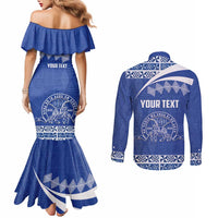 Personalised Tonga Tupou College Toloa Couples Matching Mermaid Dress and Long Sleeve Button Shirt 160 Years Anniversary Tongan Ngatu Pattern