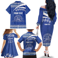 Personalised Tonga Tupou College Toloa Family Matching Off The Shoulder Long Sleeve Dress and Hawaiian Shirt 160 Years Anniversary Tongan Ngatu Pattern LT14 - Polynesian Pride