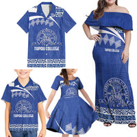 Personalised Tonga Tupou College Toloa Family Matching Off Shoulder Maxi Dress and Hawaiian Shirt 160 Years Anniversary Tongan Ngatu Pattern