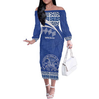 Personalised Tonga Tupou College Toloa Off The Shoulder Long Sleeve Dress 160 Years Anniversary Tongan Ngatu Pattern