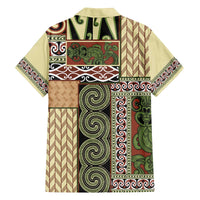Beige Aotearoa Kowhaiwhai Pattern Family Matching Off The Shoulder Long Sleeve Dress and Hawaiian Shirt NZ Maori Quilt Style