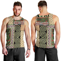 Beige Aotearoa Kowhaiwhai Pattern Men Tank Top NZ Maori Quilt Style