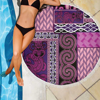 Pink Aotearoa Kowhaiwhai Pattern Beach Blanket NZ Maori Quilt Style