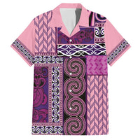 Pink Aotearoa Kowhaiwhai Pattern Family Matching Long Sleeve Bodycon Dress and Hawaiian Shirt NZ Maori Quilt Style
