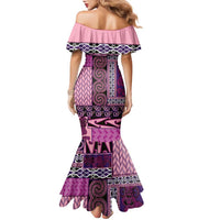 Pink Aotearoa Kowhaiwhai Pattern Family Matching Mermaid Dress and Hawaiian Shirt NZ Maori Quilt Style