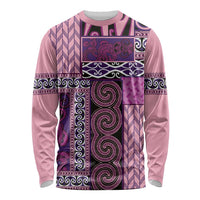 Pink Aotearoa Kowhaiwhai Pattern Long Sleeve Shirt NZ Maori Quilt Style LT14 Unisex Pink - Polynesian Pride