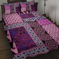 Pink Aotearoa Kowhaiwhai Pattern Quilt Bed Set NZ Maori Quilt Style