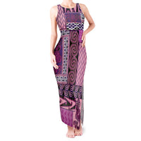 Pink Aotearoa Kowhaiwhai Pattern Tank Maxi Dress NZ Maori Quilt Style