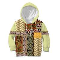 Yellow Aotearoa Kowhaiwhai Pattern Kid Hoodie NZ Maori Quilt Style LT14 Hoodie Yellow - Polynesian Pride