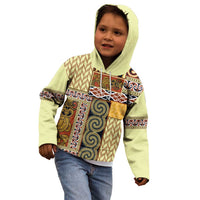 Yellow Aotearoa Kowhaiwhai Pattern Kid Hoodie NZ Maori Quilt Style LT14 - Polynesian Pride