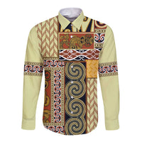 Yellow Aotearoa Kowhaiwhai Pattern Long Sleeve Button Shirt NZ Maori Quilt Style LT14 Unisex Yellow - Polynesian Pride