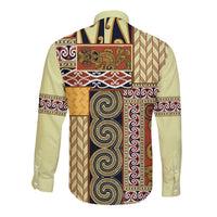 Yellow Aotearoa Kowhaiwhai Pattern Long Sleeve Button Shirt NZ Maori Quilt Style LT14 - Polynesian Pride