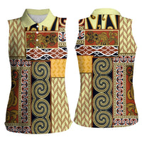 Yellow Aotearoa Kowhaiwhai Pattern Women Sleeveless Polo Shirt NZ Maori Quilt Style