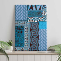 Blue Aotearoa Kowhaiwhai Pattern Canvas Wall Art NZ Maori Quilt Style