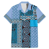 Blue Aotearoa Kowhaiwhai Pattern Family Matching Mermaid Dress and Hawaiian Shirt NZ Maori Quilt Style
