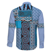 Blue Aotearoa Kowhaiwhai Pattern Family Matching Short Sleeve Bodycon Dress and Hawaiian Shirt NZ Maori Quilt Style