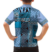 Blue Aotearoa Kowhaiwhai Pattern Family Matching Summer Maxi Dress and Hawaiian Shirt NZ Maori Quilt Style