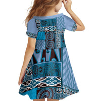 Blue Aotearoa Kowhaiwhai Pattern Family Matching Summer Maxi Dress and Hawaiian Shirt NZ Maori Quilt Style