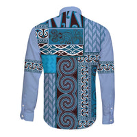 Blue Aotearoa Kowhaiwhai Pattern Long Sleeve Button Shirt NZ Maori Quilt Style LT14 - Polynesian Pride