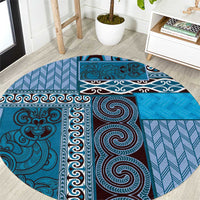 Blue Aotearoa Kowhaiwhai Pattern Round Carpet NZ Maori Quilt Style LT14 Blue - Polynesian Pride