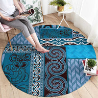 Blue Aotearoa Kowhaiwhai Pattern Round Carpet NZ Maori Quilt Style LT14 - Polynesian Pride