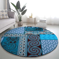 Blue Aotearoa Kowhaiwhai Pattern Round Carpet NZ Maori Quilt Style LT14 - Polynesian Pride