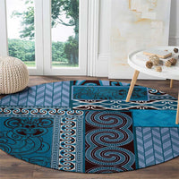 Blue Aotearoa Kowhaiwhai Pattern Round Carpet NZ Maori Quilt Style LT14 - Polynesian Pride