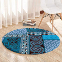 Blue Aotearoa Kowhaiwhai Pattern Round Carpet NZ Maori Quilt Style LT14 - Polynesian Pride