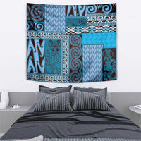 Blue Aotearoa Kowhaiwhai Pattern Tapestry NZ Maori Quilt Style LT14 - Polynesian Pride