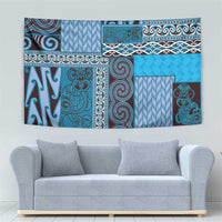 Blue Aotearoa Kowhaiwhai Pattern Tapestry NZ Maori Quilt Style LT14 - Polynesian Pride