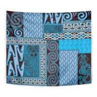 Blue Aotearoa Kowhaiwhai Pattern Tapestry NZ Maori Quilt Style LT14 - Polynesian Pride