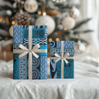 Blue Aotearoa Kowhaiwhai Pattern Wrapping Paper NZ Maori Quilt Style - Polynesian Pride