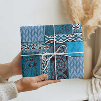 Blue Aotearoa Kowhaiwhai Pattern Wrapping Paper NZ Maori Quilt Style - Polynesian Pride
