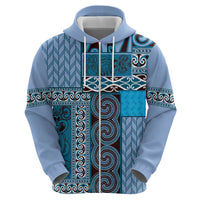 Blue Aotearoa Kowhaiwhai Pattern Zip Hoodie NZ Maori Quilt Style