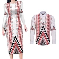 Aotearoa Taniko Couples Matching Long Sleeve Bodycon Dress and Long Sleeve Button Shirt Niho Taniwha Purapura Whetu Mix Poutama