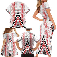 Aotearoa Taniko Family Matching Short Sleeve Bodycon Dress and Hawaiian Shirt Niho Taniwha Purapura Whetu Mix Poutama