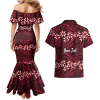 Personalised Cook Islands Mangaia Couples Matching Mermaid Dress and Hawaiian Shirt Tiare Maori Polynesian Waves Tattoo