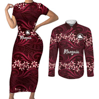 Personalised Cook Islands Mangaia Couples Matching Short Sleeve Bodycon Dress and Long Sleeve Button Shirt Tiare Maori Polynesian Waves Tattoo