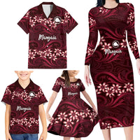 Personalised Cook Islands Mangaia Family Matching Long Sleeve Bodycon Dress and Hawaiian Shirt Tiare Maori Polynesian Waves Tattoo