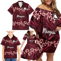 Personalised Cook Islands Mangaia Family Matching Off Shoulder Short Dress and Hawaiian Shirt Tiare Maori Polynesian Waves Tattoo