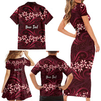 Personalised Cook Islands Mangaia Family Matching Short Sleeve Bodycon Dress and Hawaiian Shirt Tiare Maori Polynesian Waves Tattoo
