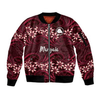 Personalised Cook Islands Mangaia Sleeve Zip Bomber Jacket Tiare Maori Polynesian Waves Tattoo LT14 Unisex Burgundy - Polynesian Pride