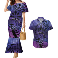 Philippines Father's Day Couples Matching Mermaid Dress and Hawaiian Shirt Polynesian Tattoo Galaxy Vibes LT14 Blue - Polynesian Pride